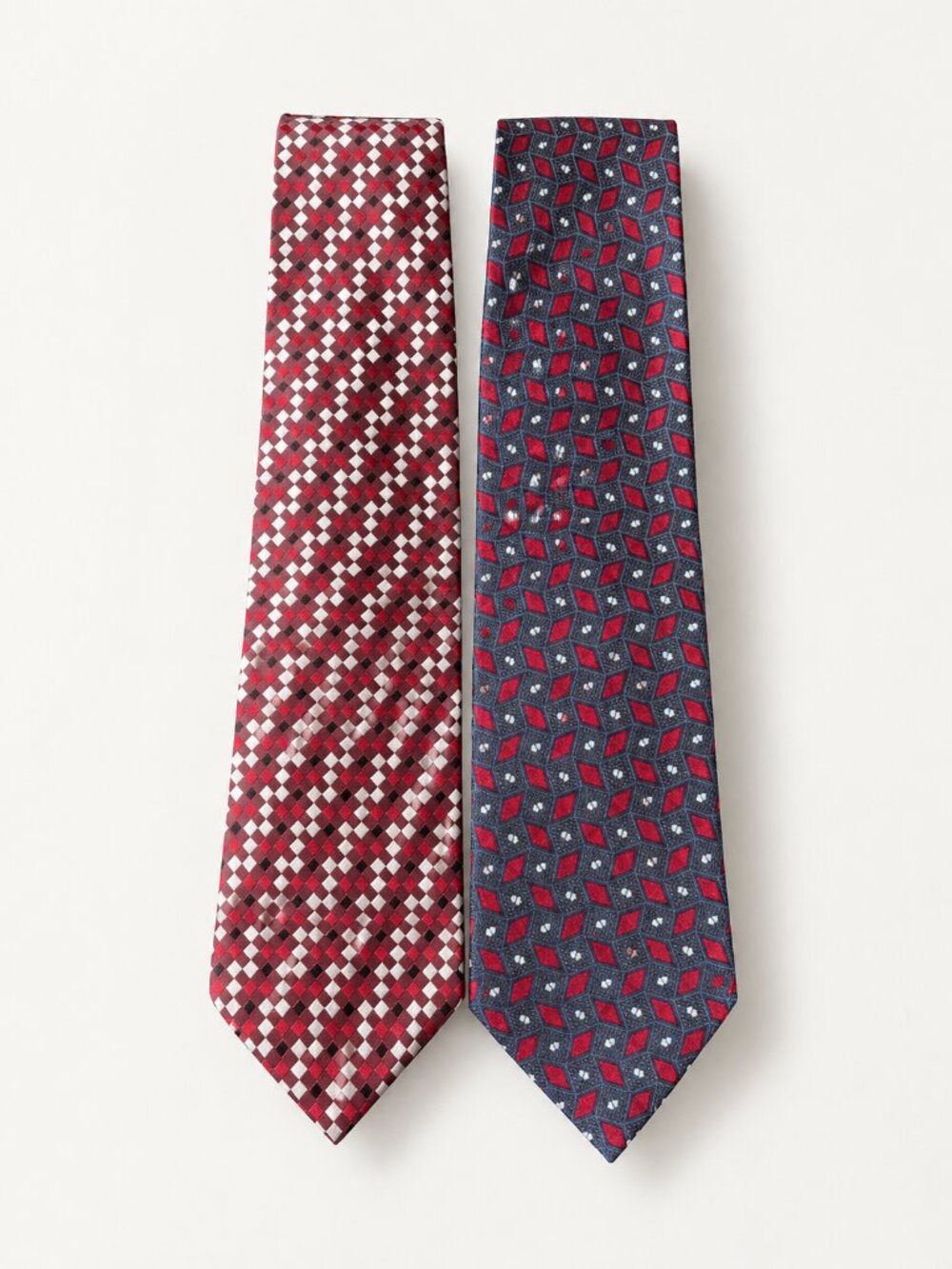 Geoffrey Beene 100% Silk Neckties Lot of 2 Red Blue Geometric Classic Mens